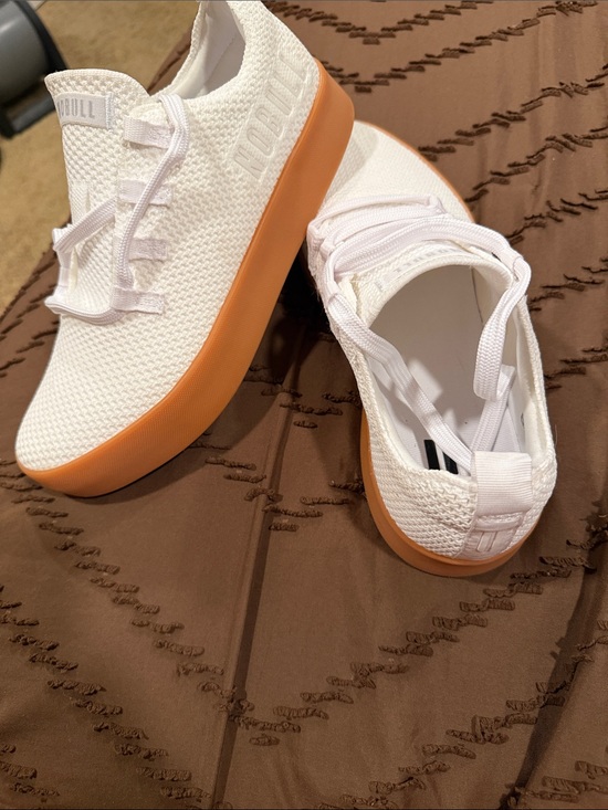 NOBULL Shoes - NOBULL White Knit Slip-On Sneakers with Orange Sole